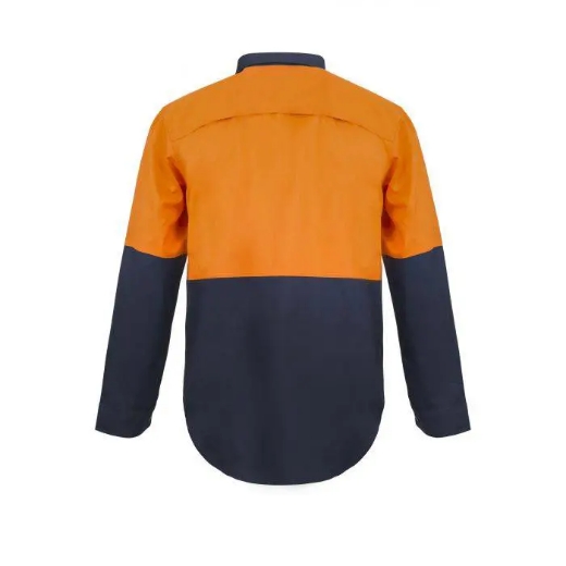 Picture of WorkCraft, Lightweight Hi Vis Two Tone Half Placket Vented Cotton Drill Shirt W Semi Gusset Sleeves